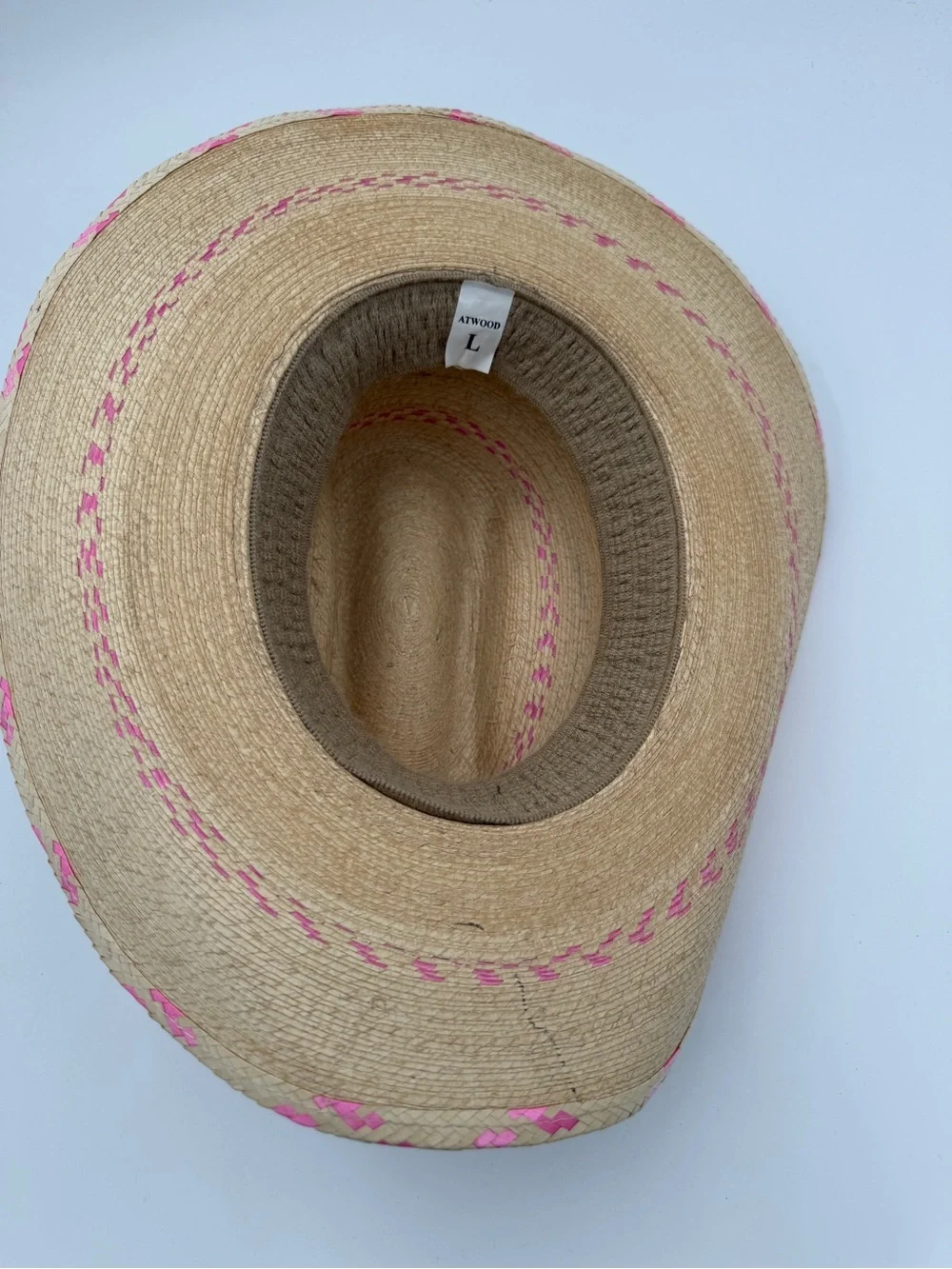 Nice Atwood Straw Cowboy Hat with Pink Trim Size Large